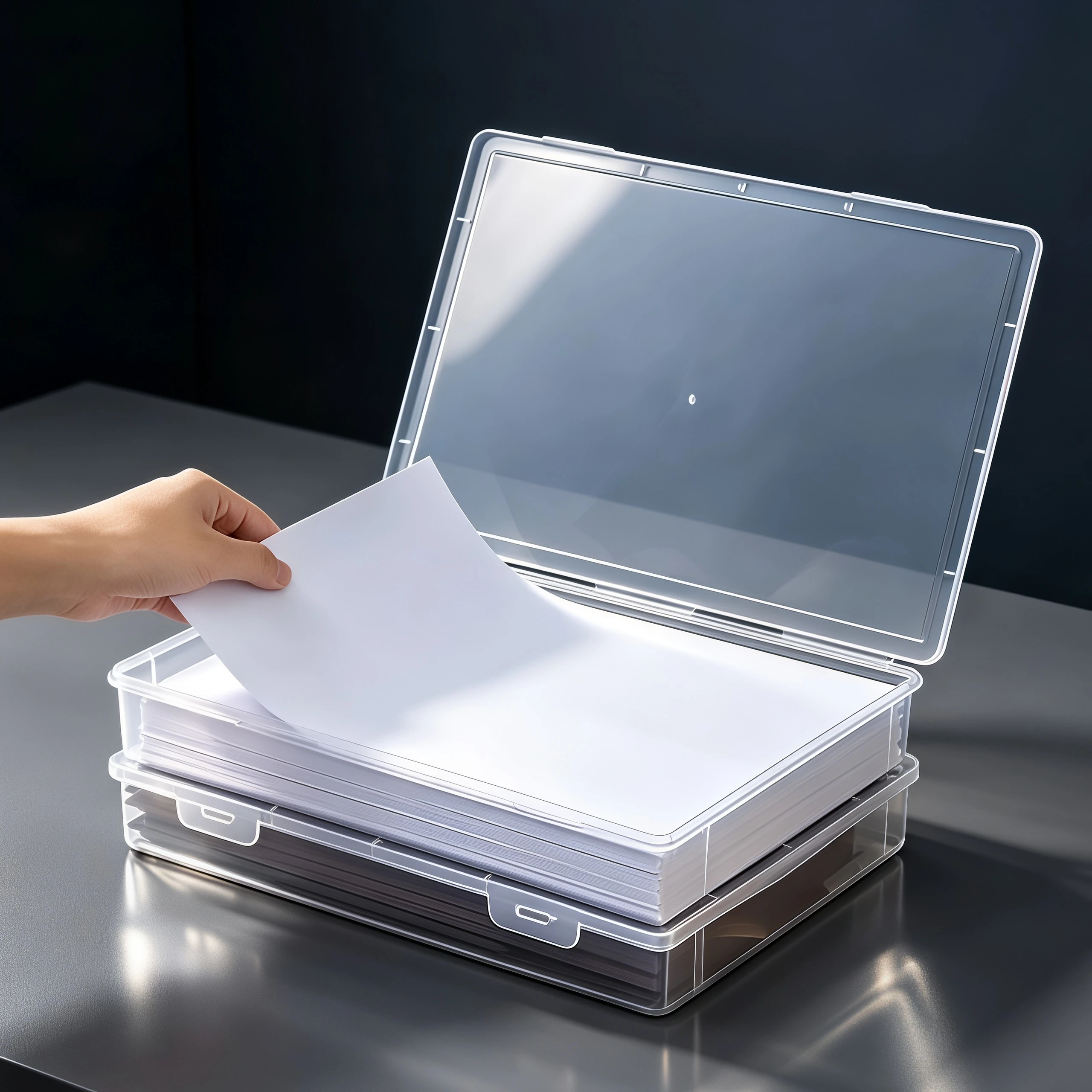 A4 Size Clear Plastic Storage Box with Flip Top Lid Document Box ABS Material Dustproof Desktop Organizer for Office Supplies