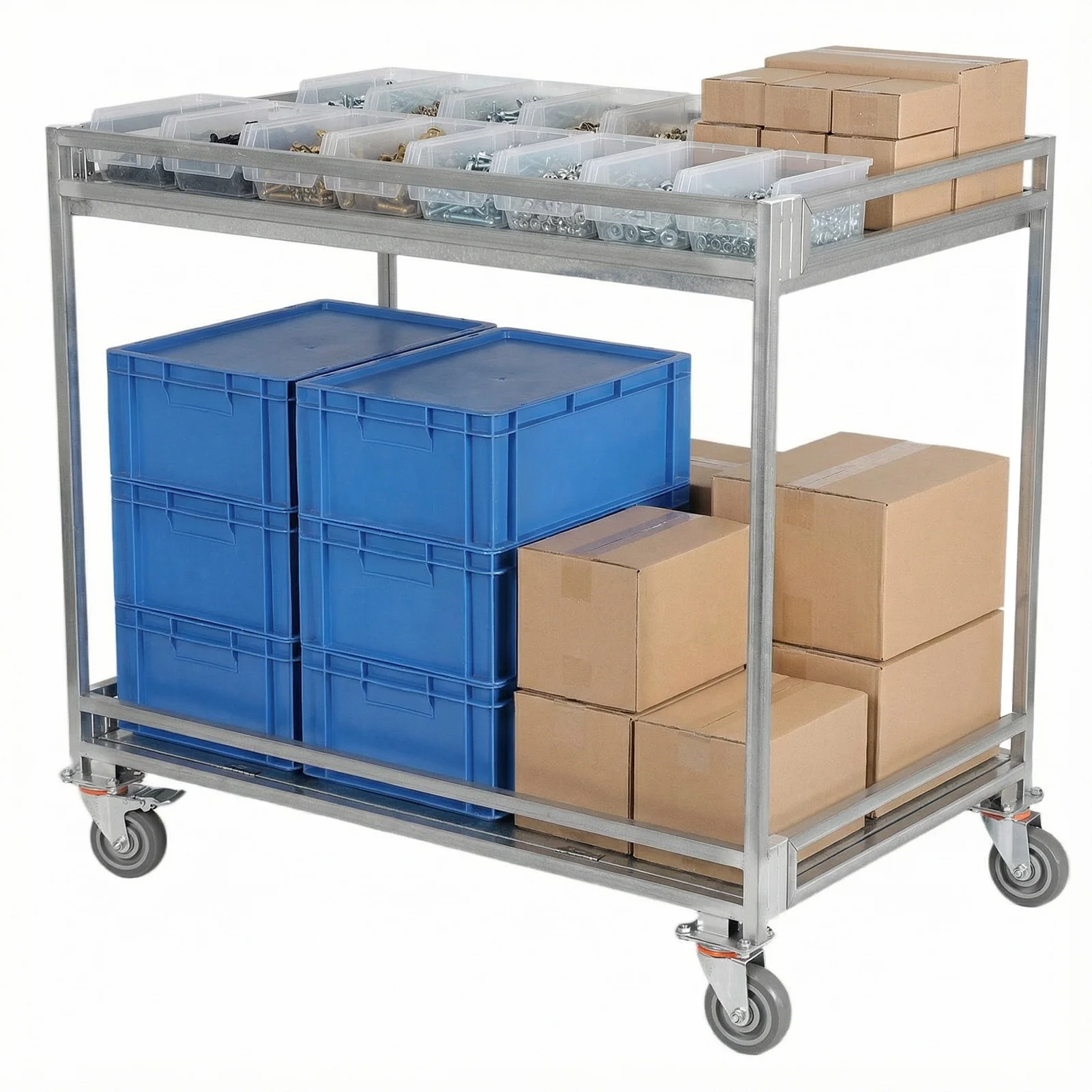 

2-Shelf Utility/Service Cart Commercial Grade Metal Cart with Wheels 660lbs Capacity with Handle for Groceries Warehouse