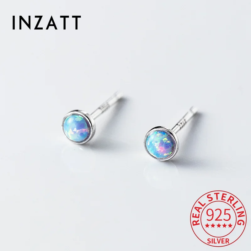 INZATT Plata de Ley 925 auténtica cuenta ópalo Mini pendientes para mujer joyería fina clásica accesorios de lujo ligeros