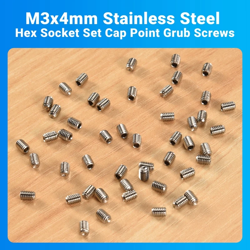 M3x4mm Stainless Steel Hex Socket Set Cap Point Grub Screws 50Pcs