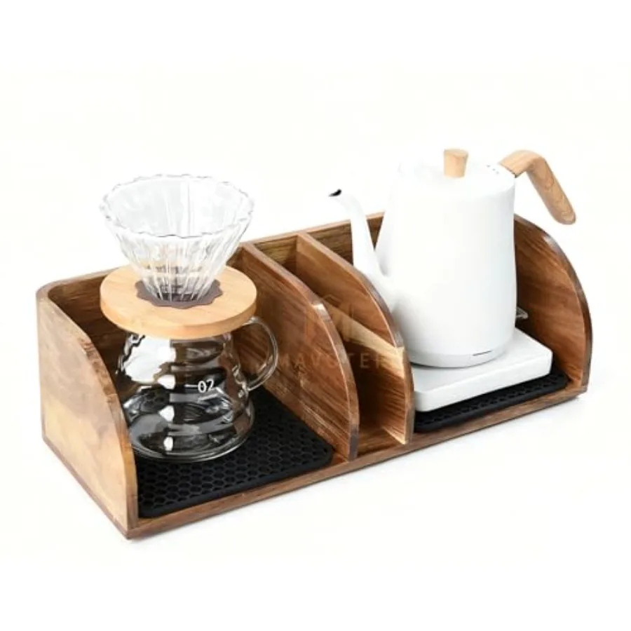 

Acacia Coffee Bar Station Organizer Stand for Pour Over Maker Coffee Filter Holder for Countertop Wooden Caddy Storage Organize