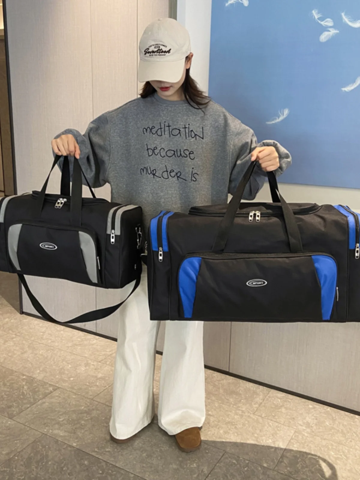 ポータブル軽量大容量オックスフォード布ショルダーバッグユニセックス旅行収納バッグアウトドア観光クロスボディバッグ