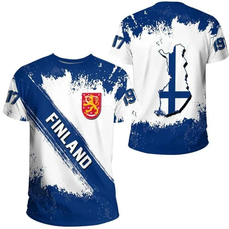 Republic Of Finland National Emblem Printing T-shirt Unisex Harajuku Street T Shirts Outdoor Sports Casual Oversized Tee Top