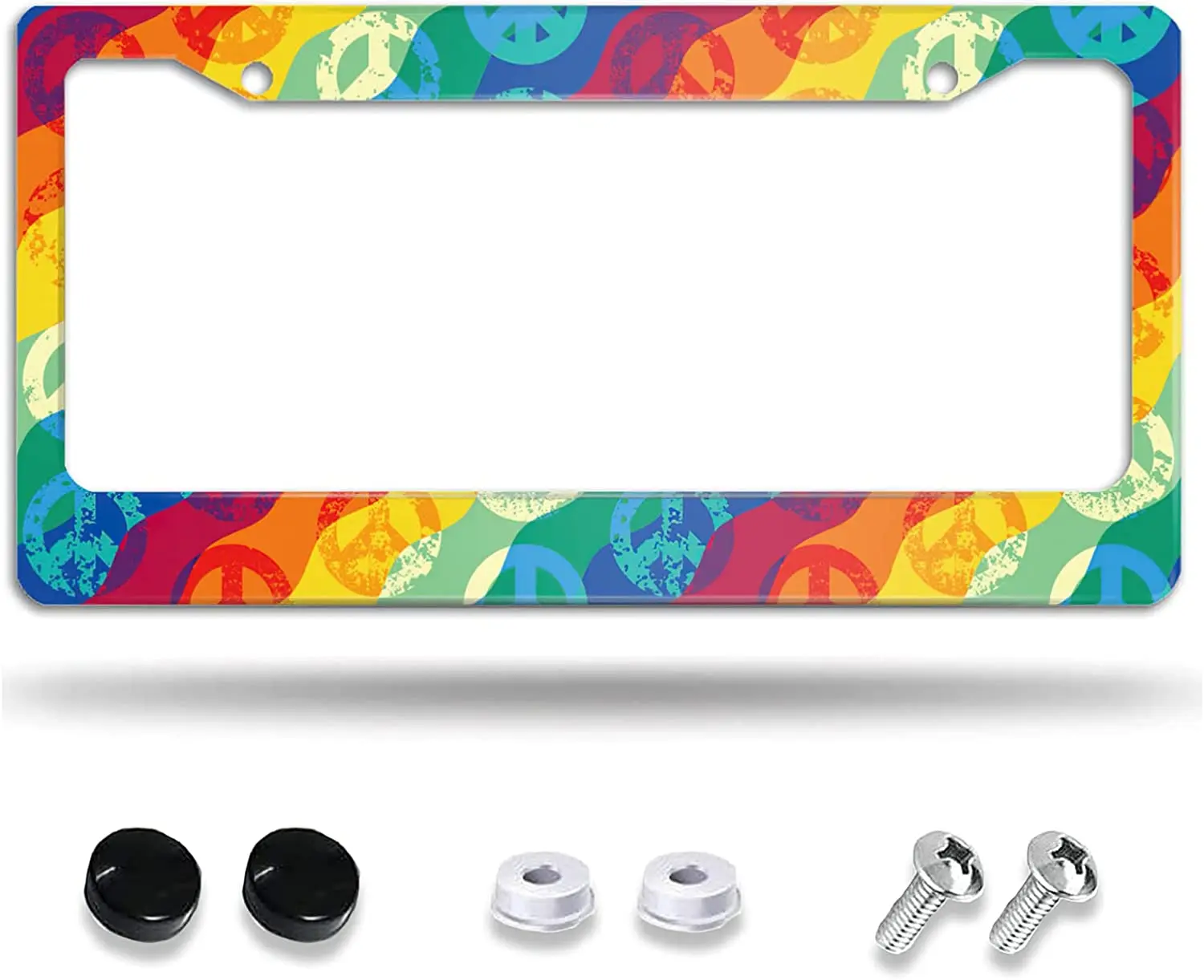 

Rainbow Peace and Love License Plate Frame Metal Aluminum Car Cover Tag Holder Frames 2 Holes with Screw Caps for Men Women