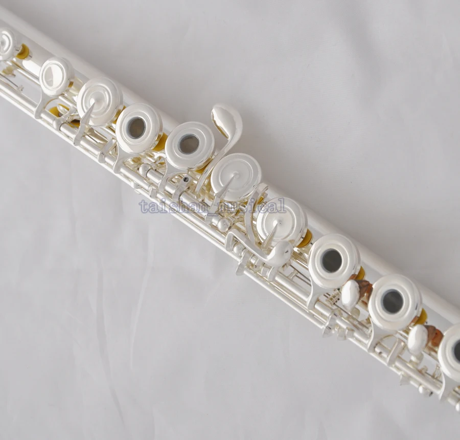 high quality Professional Silver Plated C Tone Flute B Foot 17 Open Hole Split E Italian Pads