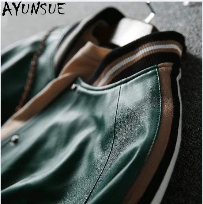 AYUNSUE シープスキン本革ジャケットシングルブレストレディースコートカジュアルベースボールジャケット新 0uterwears Jaqueta De Couro