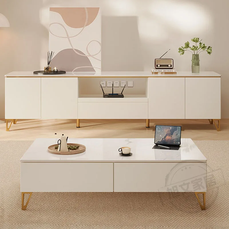 Cheap Cream Tv Stands Clear White Design Luxury Save Space Storage Universal Tv Table Organizer Archivadores Home Decoration