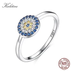 KALETINE Lucky Evil Eye 925 Sterling Silver Ring Charm Round Blue Crystal Finger Rings For Women Gift for Girl Turkey Jewelry