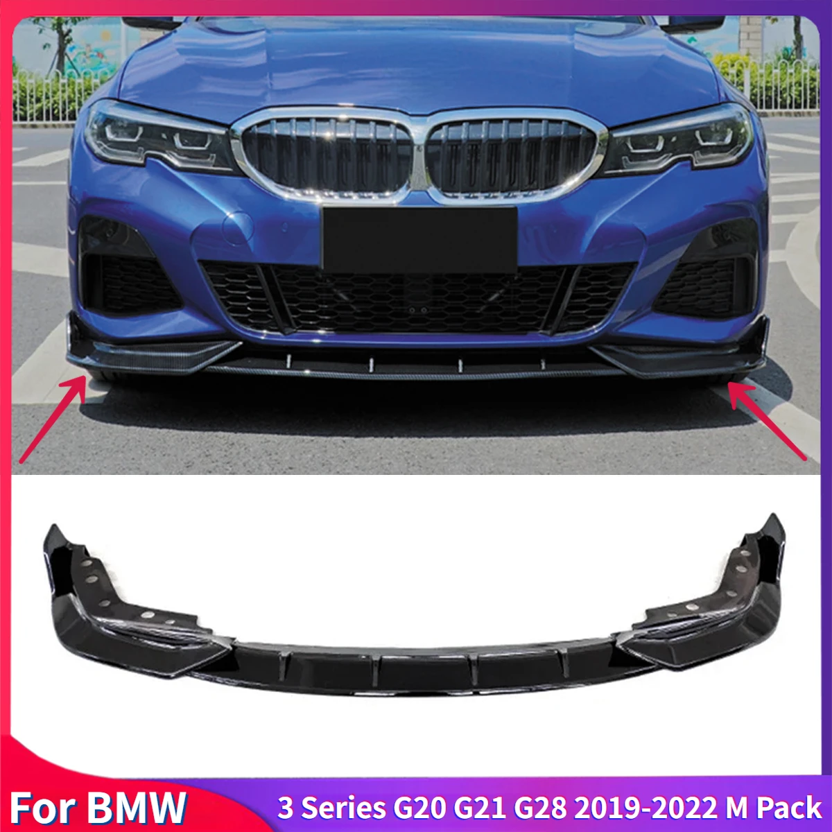 For BMW 3 Series G20 G21 G28 2019-2022 M Pack Front Bumper Lip Spoiler Splitter Diffuser Cover Canards Tuning Auto Parts Bodykit