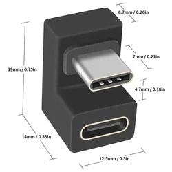 Adaptador de carga tipo C para ordenador portátil, conector macho a hembra en forma de U para tableta, 1-3 piezas, USB 3,1, 10Gbps, PD, 60W, 180 grados