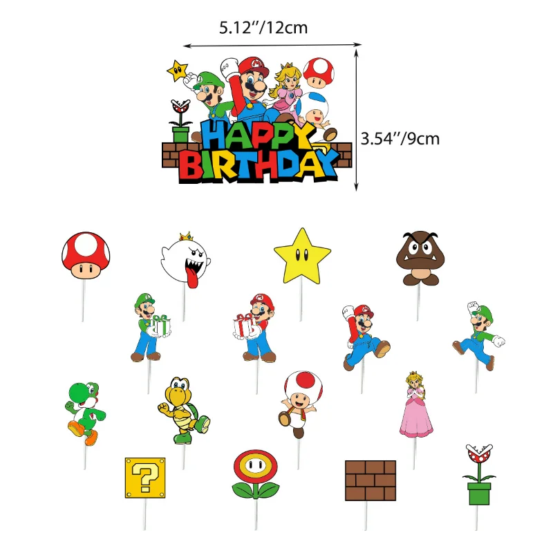 Super Marios Bros Game Theme Birthday Party Decorations Cake Topper Banner Balloon Set for Kilds Baby Showe Decor Supplies Gift