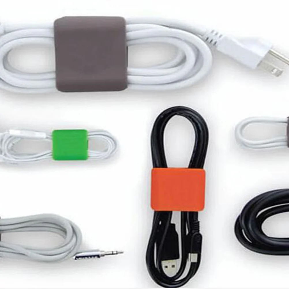 6 قطع من مشابك إدارة الكابلات لتنظيم سلك الطاقة من السيليكون لحامل سلك USB للمكتب - منظم كابلات بلون عشوائي #6