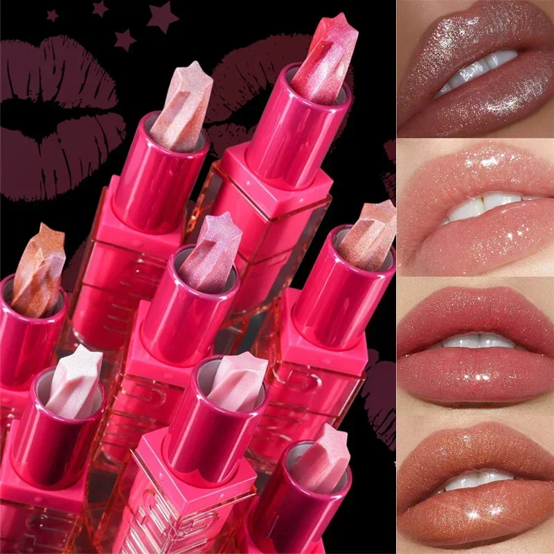 Batom com glitter perolado, brilho fino, brilhante, à prova d'água, longa duração, hidratante, matiz labial rosa, maquiagem labial sexy