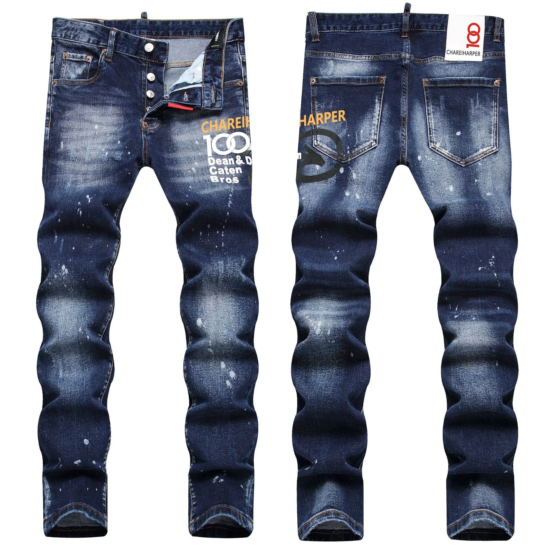 

chareiharper plus size dsq1039 Street fashion men's jeans Fashion paint slim print small feet mid-waist pants men