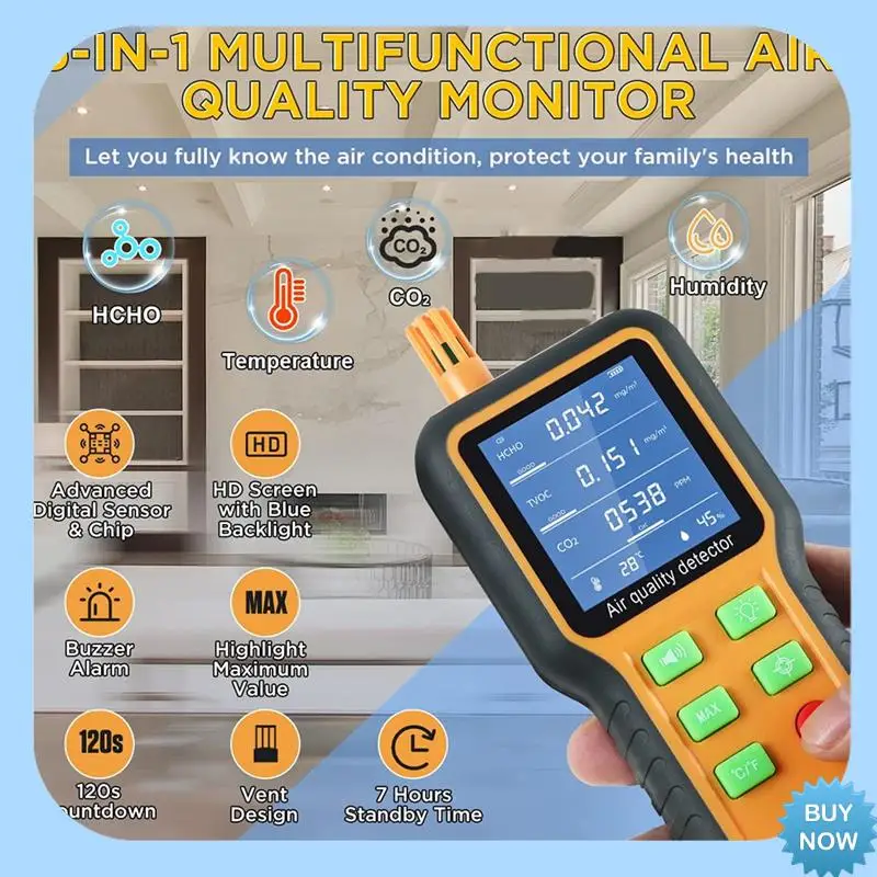 

A47Z Монитор качества воздуха Монитор CO2 Детектор формальдегида TVOC/температура/влажность в помещении с зуммером, экраном с подсветкой
