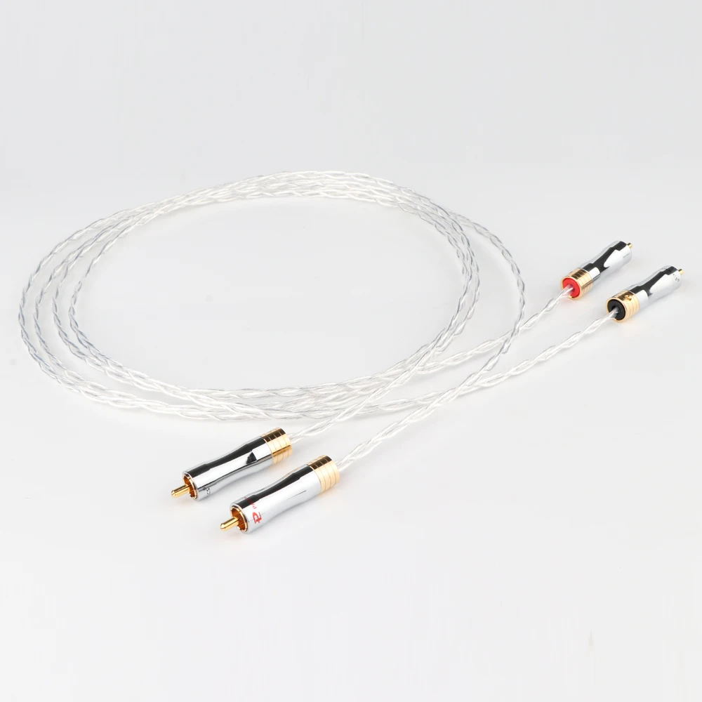 8N OCC 구리 은도금 RCA 오디오 케이블 Hifi RCA 상호 연결 케이블(Preffair 금도금 플러그 포함)