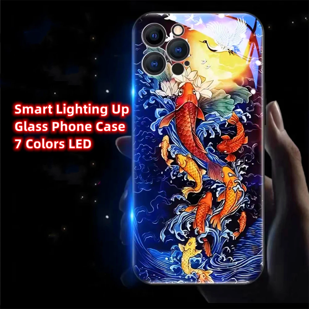 Fishes Bringing Happiness LED Light Glowing Luminous Phone Case For Samsung S24 S23 S22 S21 S20 FE Note 10 20 Plus Ultra A54 A14