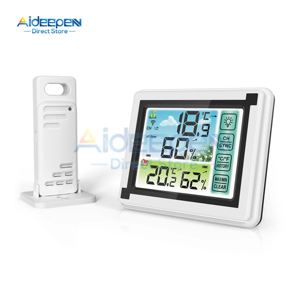 LCD Digital Thermometer Weather Station Indoor Outdoor Wireless Temperature Humidity Meter Sensor Weather Hygrometer Thermometer
