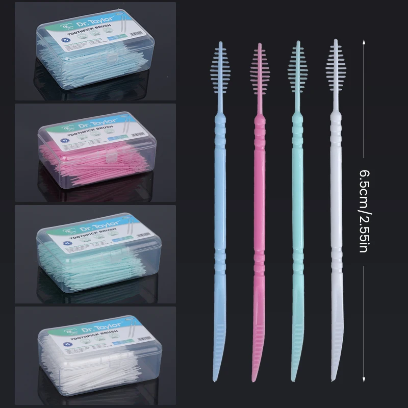 

300pcs/box Toothpick Brush Double-ended Fish Bone Shaped Disposable Plastic Household Dental Floss Interdental Brush