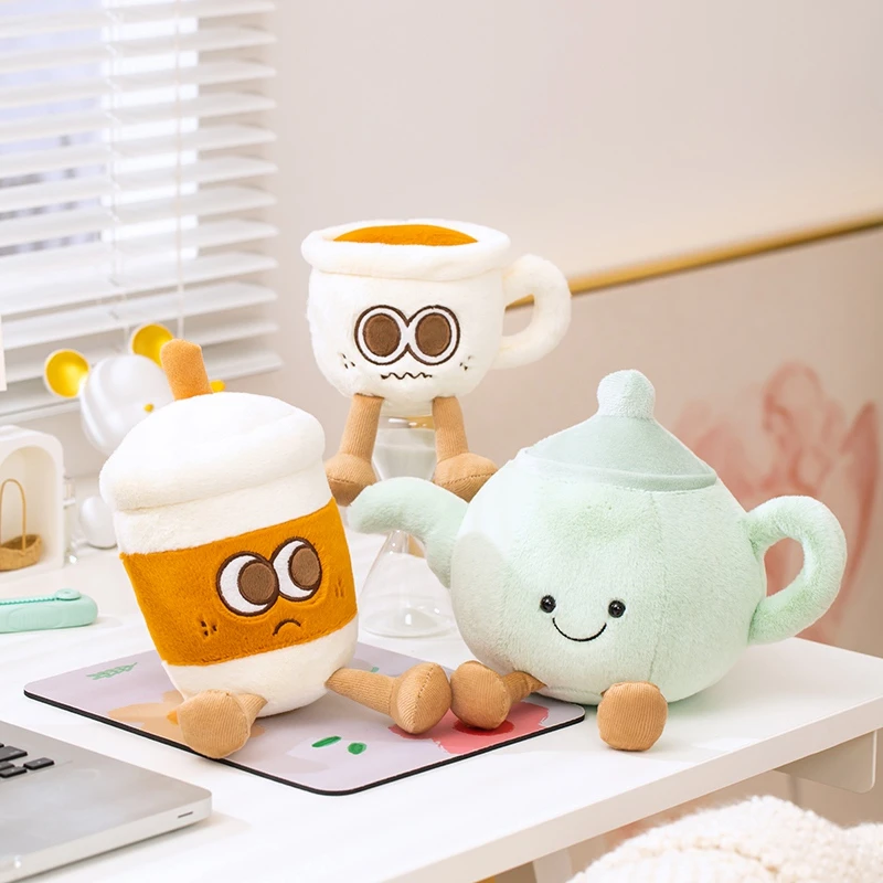 

Funny Plush Coffee Cup Mug Teapot Toy Collectible Bottle Plushie Travel Companion for Adults And Kids Play House Birthday Gift