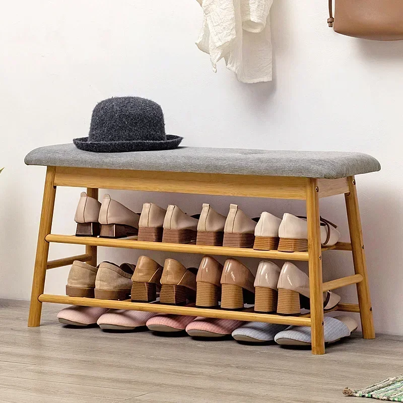 Multi-functional Bamboo Household Door Shoe Stand Can Sit One-one Shoe Stool Creative Porch Shoe Rack Organizer Furniture