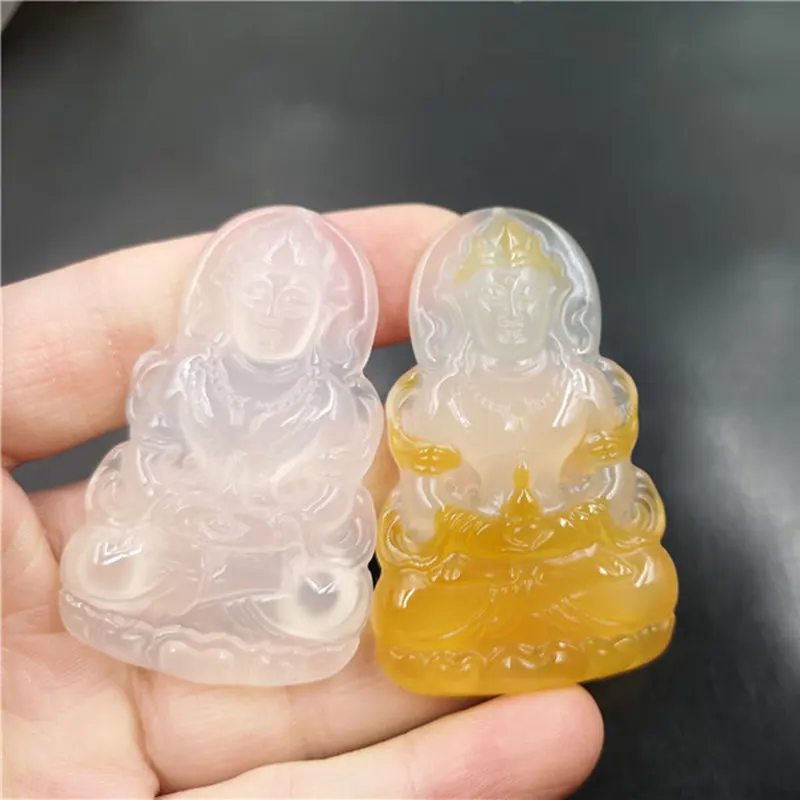 

Pretty Yellow Agate Tara Pendant Men'S White Chalcedony Guanyin Hanging Ornament