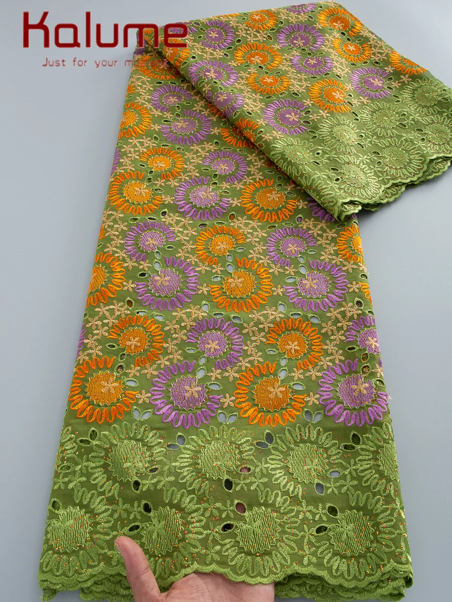 

Высококачественная африканская швейцарская хлопковая кружевная ткань Kalume Voile 2026, 5 ярдов, вышитое нигерийское кружево для элегантных платьев и шитья