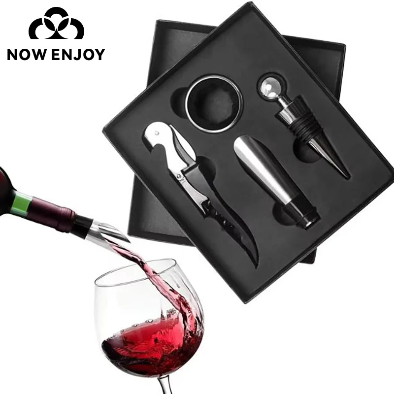 NOW ENJOY 2026 Professional Wine Opener Gift Set Stainless Steel Bottle Opener and Vacuum Stopper Wine Pourer Kitchen Bar Tool