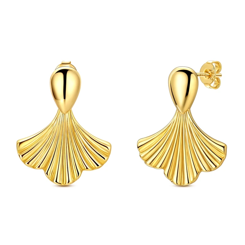 

925 Sterling Silver Earrings Women Sparkling Golden Teardrop Fan-Shaped Drop Earring For Anniversary Wedding Jewelry Gifts