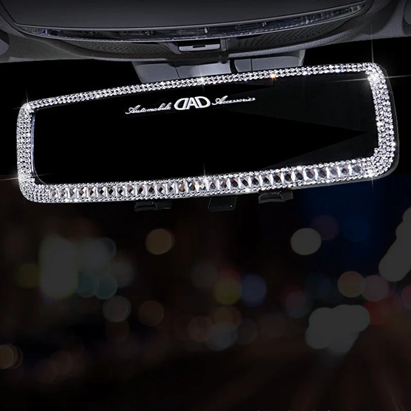 Bling Crystal Frame Rearview Mirror Auto Pretty Decoration Girly Car Accessories Interior Woman High Definition Rear View Mirror