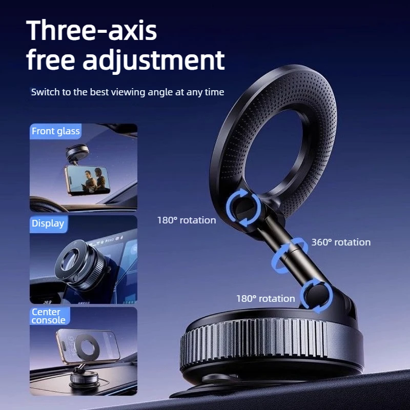 Car Mount Vacuum Magnetic Holder Foldable Strong Suction Stand For Cell Phone For phone with Magnetic sheet and Live Streaming