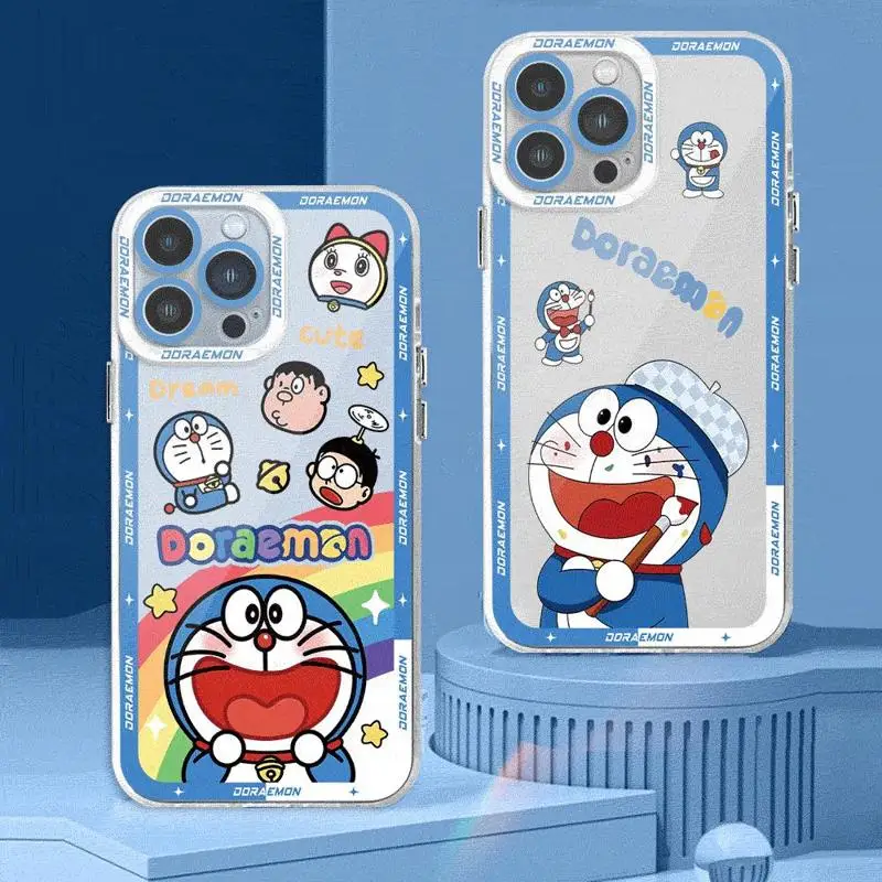 Cartoon Cute D-Doraemon Soft Case for iPhone 15 14 13 12 11 Mini Plus Pro ProMax X XS Max XR SE 2020 2022 7 8 Plus Transparent