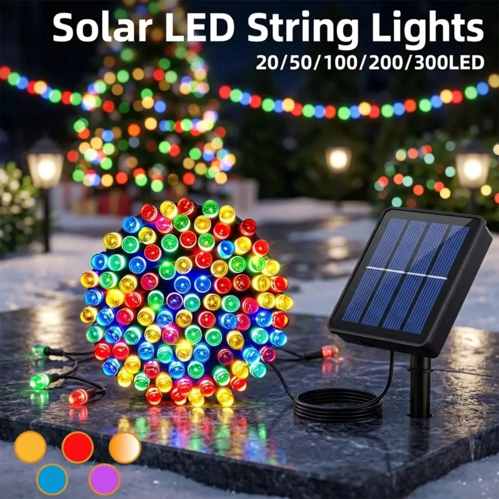 Solar LED String Lights Outdoor Waterproof 20/50/100/200/300LED 8 Modes for Garden, Patio, Christmas Tree, Party Decoration