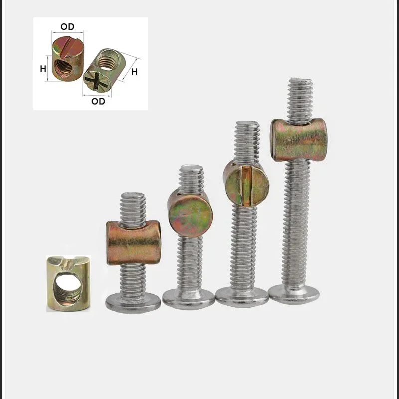 5/10pcs Color Zinc Plating Slotted/Cross Nuts M4 M5 M6 M8 Bolts Dowel Slotted Hammer Head Nut Embedded For Beds Chairs Furniture