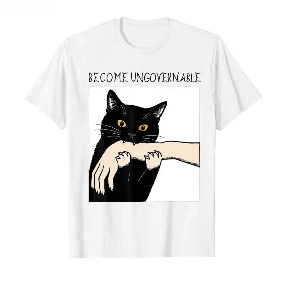 Diventa unovernabile gatto che mordono la mano divertente Meme T-shirt stampata per le donne Estate manica corta girocollo Top Abbigliamento