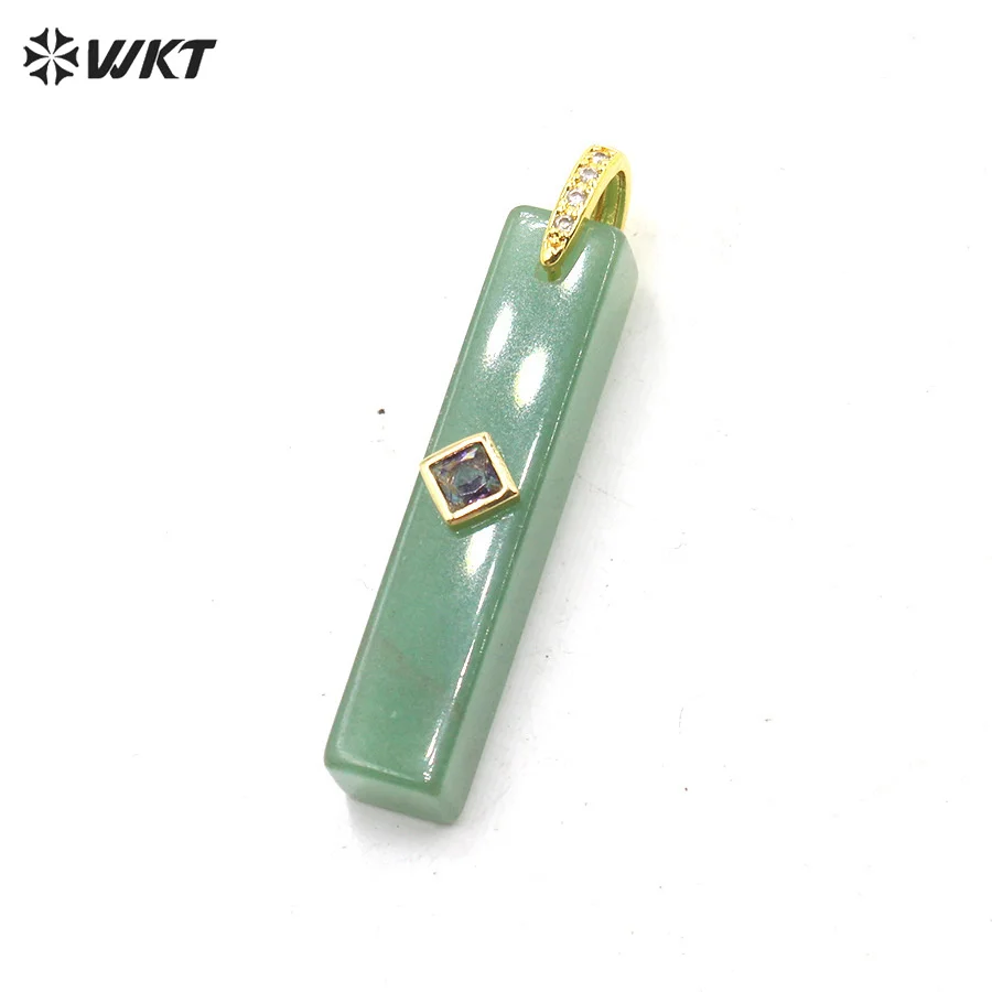 

WT-P2123 Wonderful Colorful Zircon And Natural Gemstones Long Bar Shape Gold Pendants For Simple Style Necklace Making