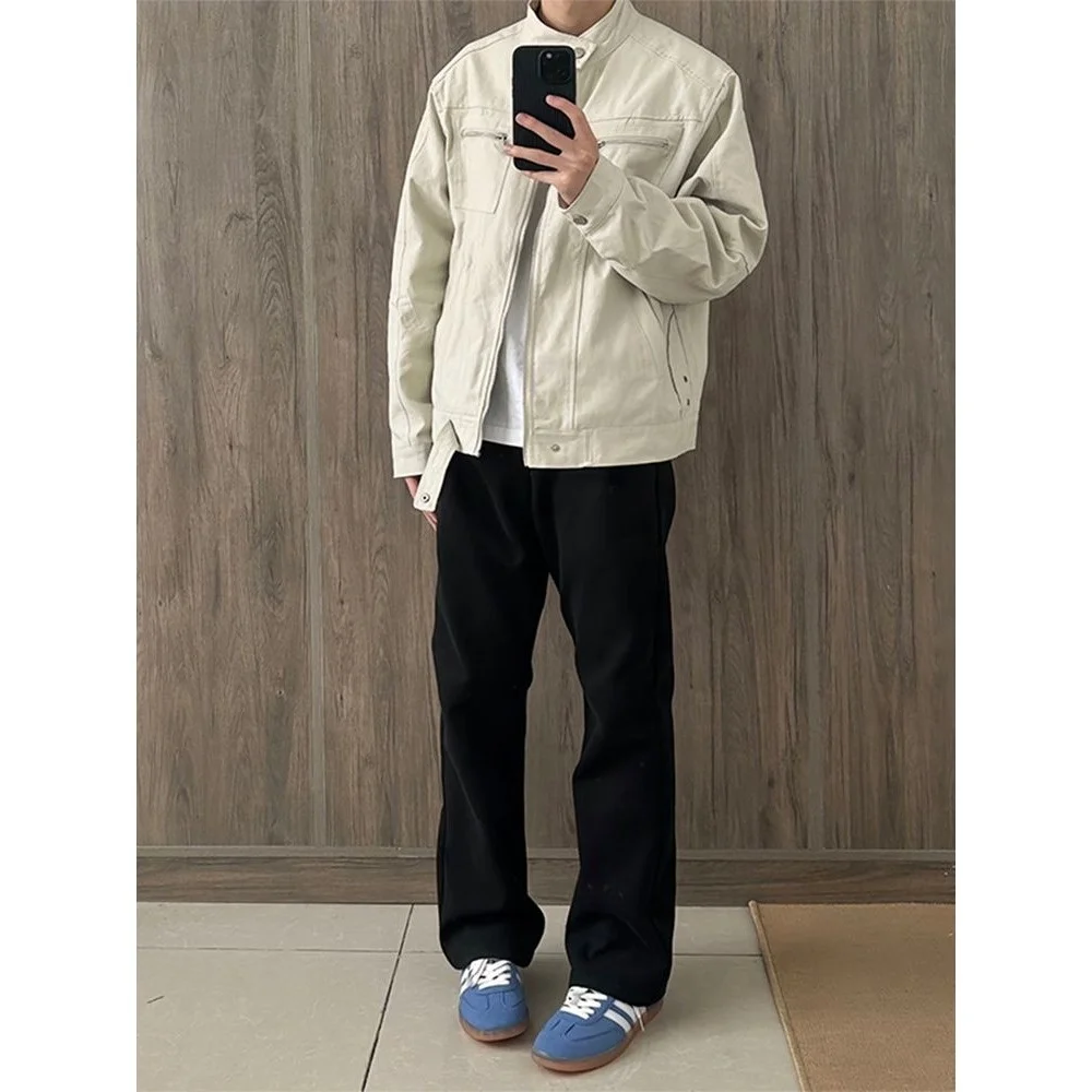 

American Retro Stand Collar Jaet Men's Autumn Winter Sle Trendy High-End Cleanfit New Upaded Workwear Jaet