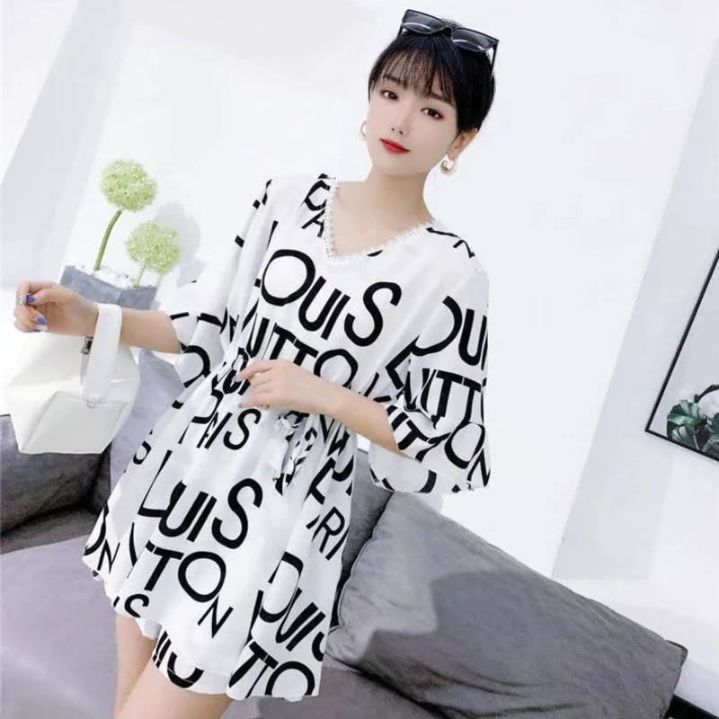 2022 Summer New 2 Two Piece Set Large Size Clothes Loose Fashion Outfits Female Long Crop Top T-Shirt Shorts Women\'s Casual Suit