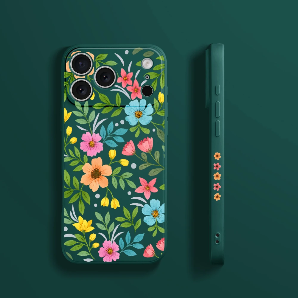 حافظة لهاتف iPhone17 ProMax 17 Air 16 15 14 13 12 11 Pro Max XS Max7 8 Plus 16e 16 Plus من البولي يوريثان الحراري حافظة نباتات خضراء مزهرة