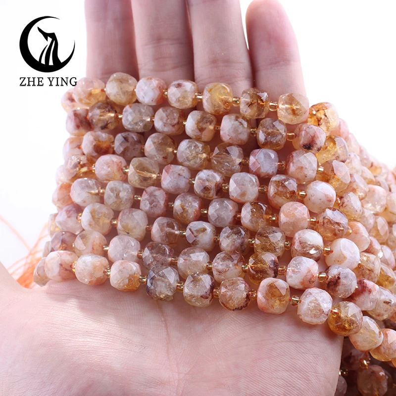 

Zhe Ying 8.5-9mm Natural Citrine Beads Loose Cube Faceted Square Gemstone Beads for Jewelry Making DIY Bracelet Acceossies