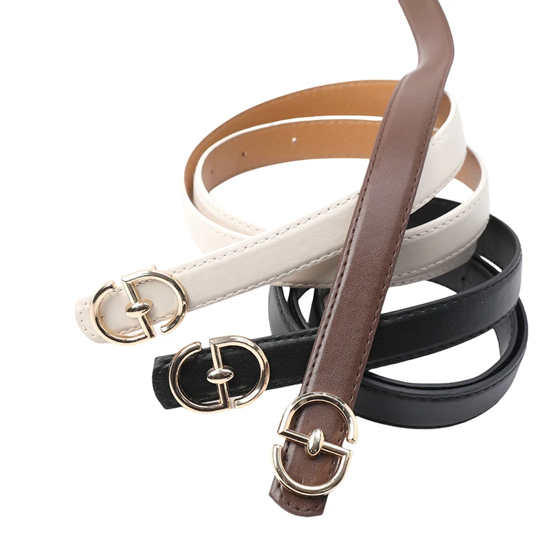 PU Leather Belt For Women Double Round Metal Buckle Waist Strap Designer Female Jeans Dress Trouser Decorative Waistband Gift