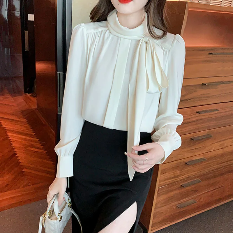 runway designer stylish red stand collar bow long sleeve red blouse for women spring summer OL fashion clothing vintage