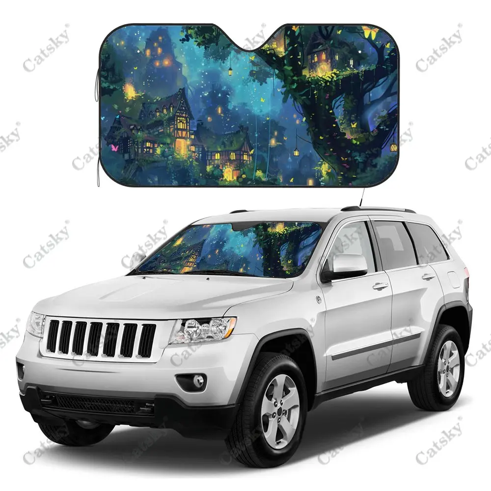 Glowing Butterflies and Fireflies Car Windshield Sunshade, Auto Accessories Front Windshield Sun Visor Blocks Uv Rays Protect