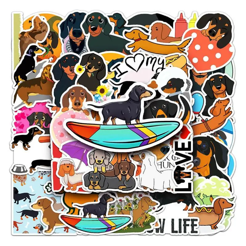 50Pcs Cute Waterproof Dachshund Stickers Funny DIY Animal Graffiti Decals for Waterbottles Laptop Luggage Phone Skateboard