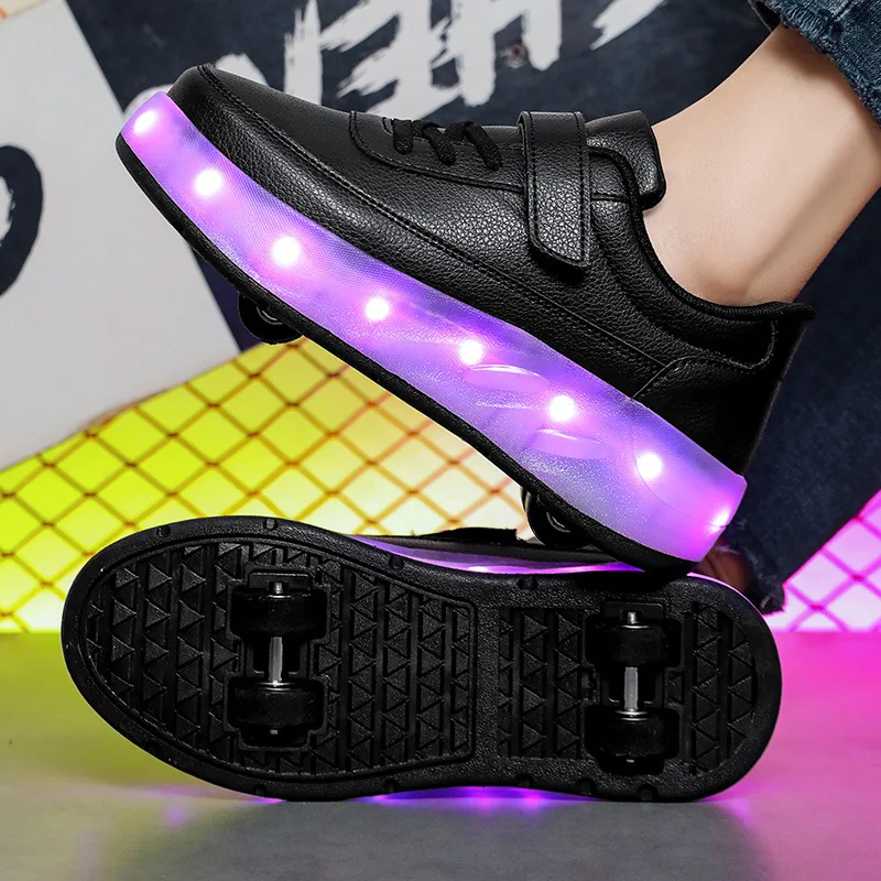 Children Roller Skating Shoes With Four Wheels Boy Girl Casual Comfortable Fashionable Skate Shoes Kids Sports LED Light Shoes