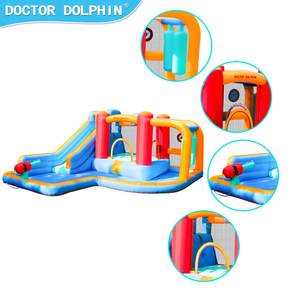 Dmuchany zamek dmuchany dla dzieci Doktor Delfin, zamek do skakania z tkaniny Oxford, dmuchany basen falowy do zabawy w wodzie.