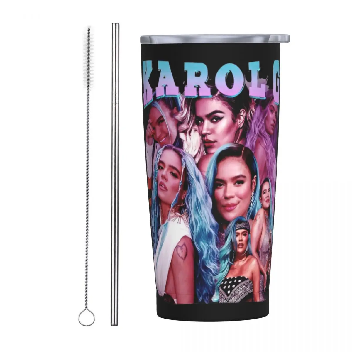 Karol G Stainless Steel Tumbler Colombian Singer Travel Thermal Cups With Straws and Lid 20oz Car Mugs Cold and Hot Water Bottle