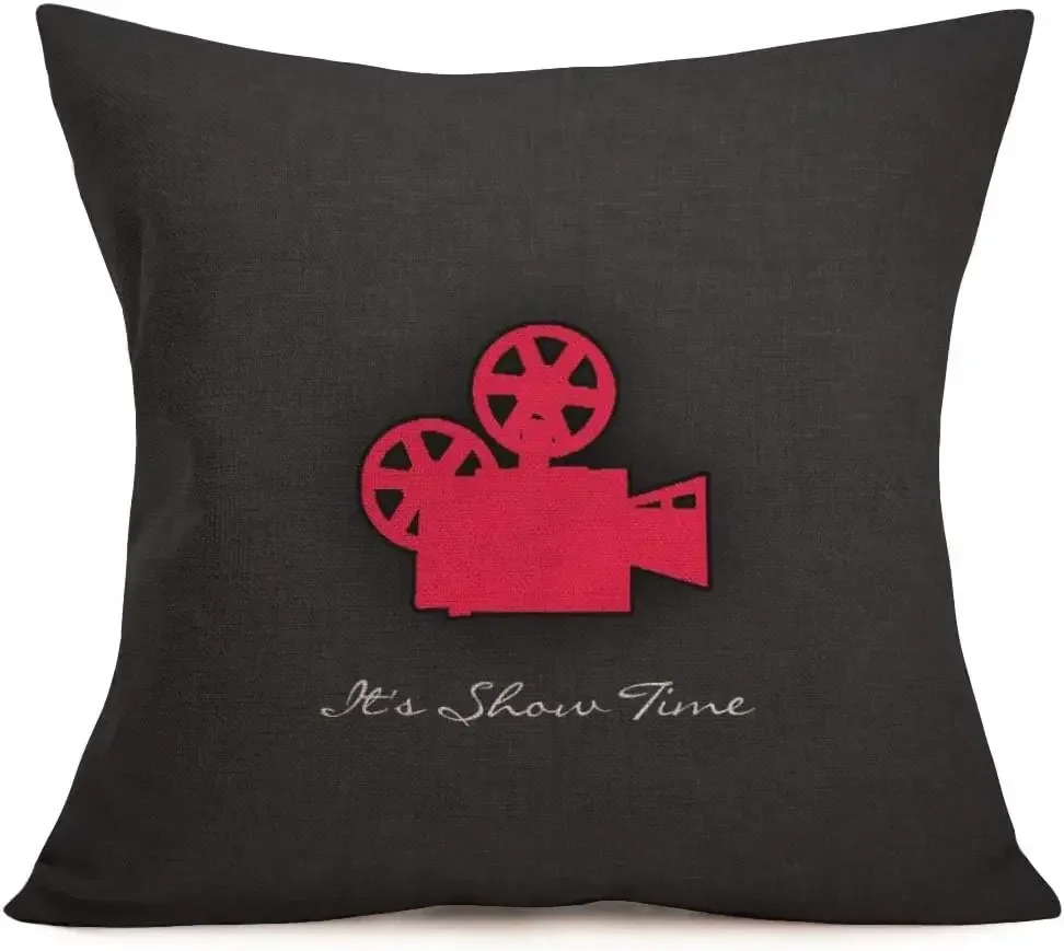 Cinema Personalized Throw Pillowcase Linen Vintage Black Style Film Projector Printed Home Decor Cushion Cover Pillowcase