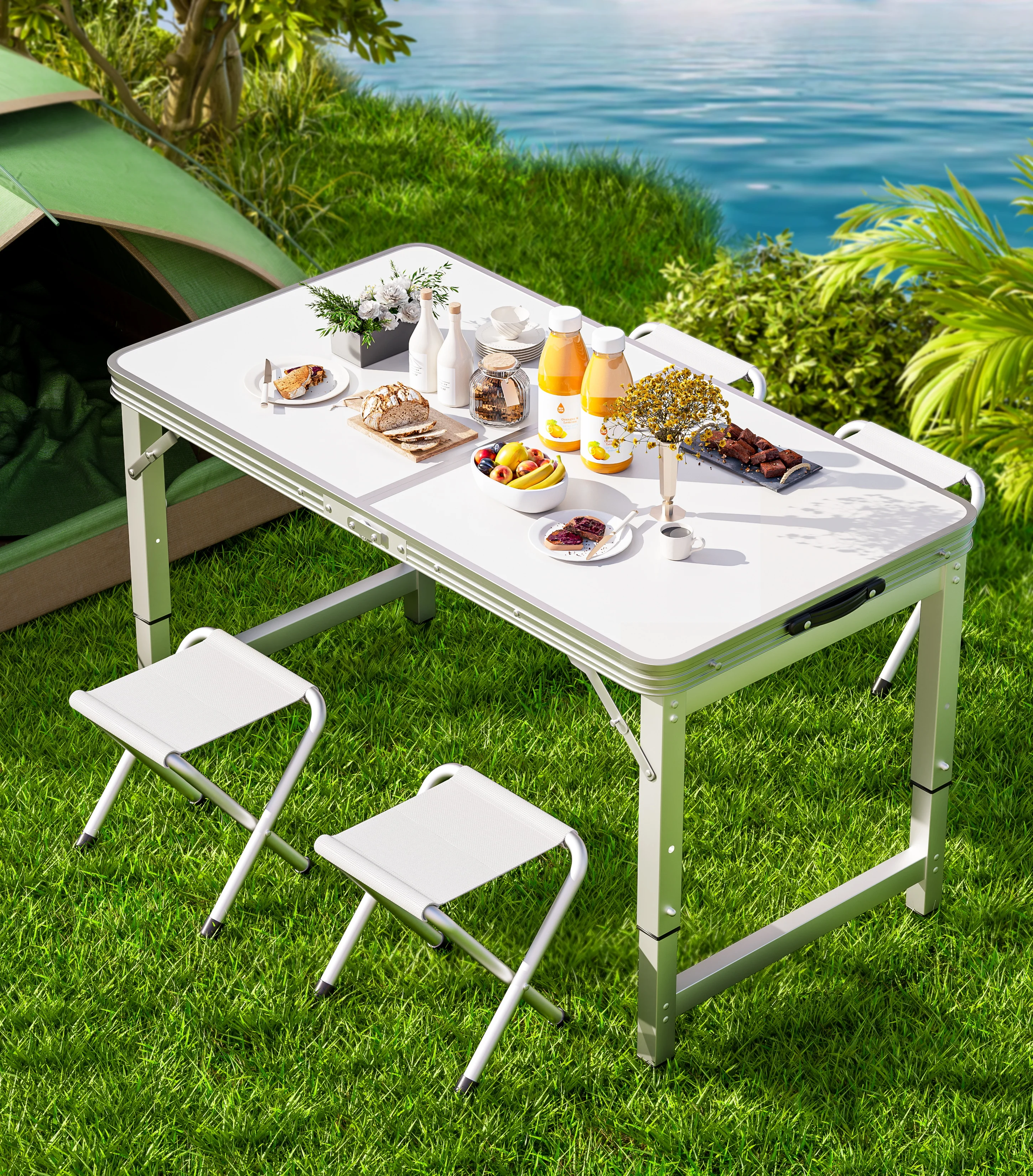 Outdoor table, portable folding table with handle - suitable for outdoor camping, picnicking, gatherings, no electricity require image 3