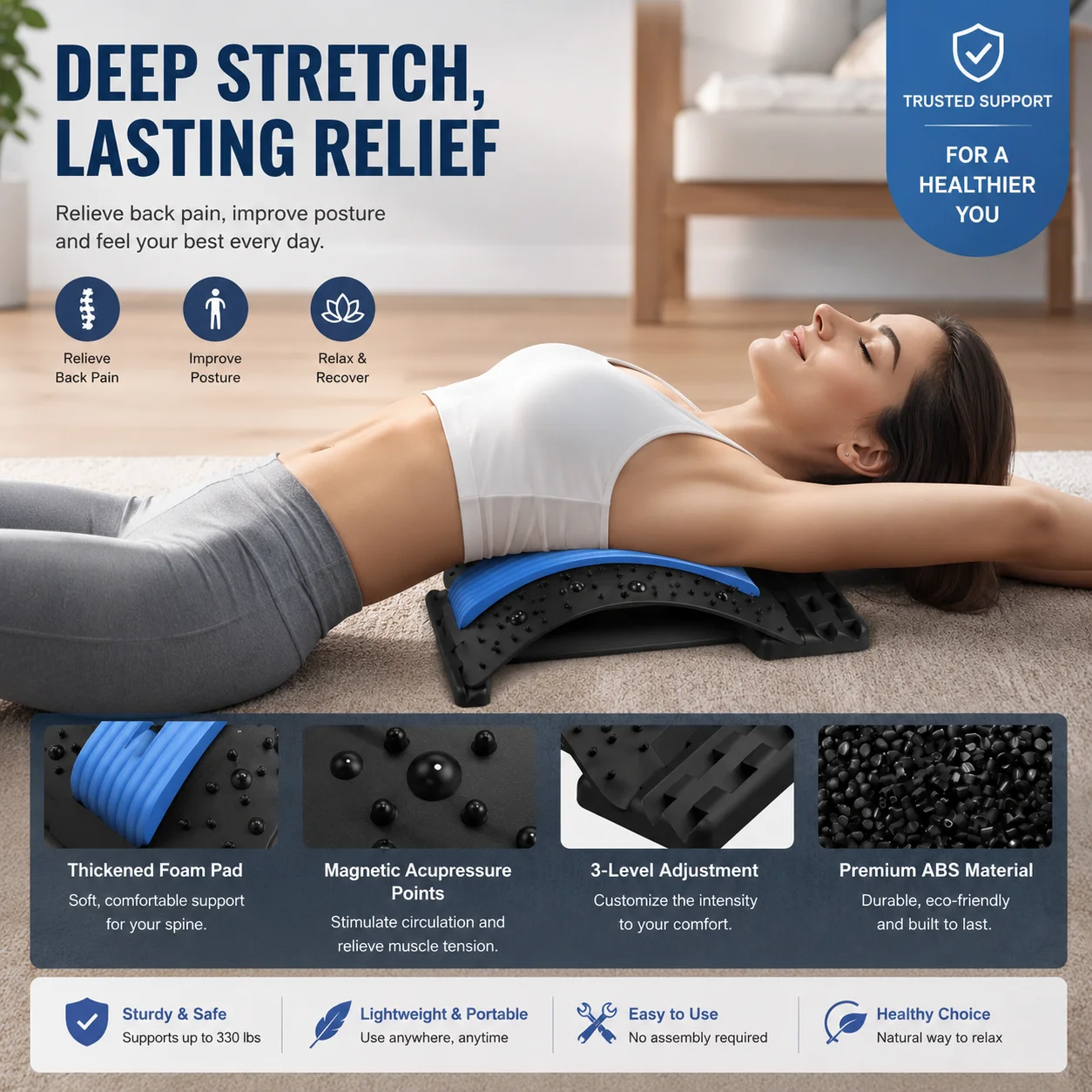 Lumbar Back Stretcher Massager for Spine Pain Relief Vertebral Relaxer Lower Back Support for Posture Correction And Comfort